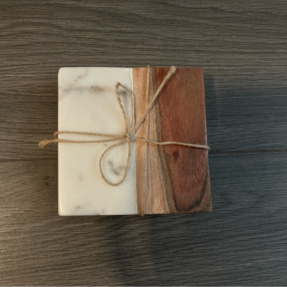Marble and Wood Coasters Set
